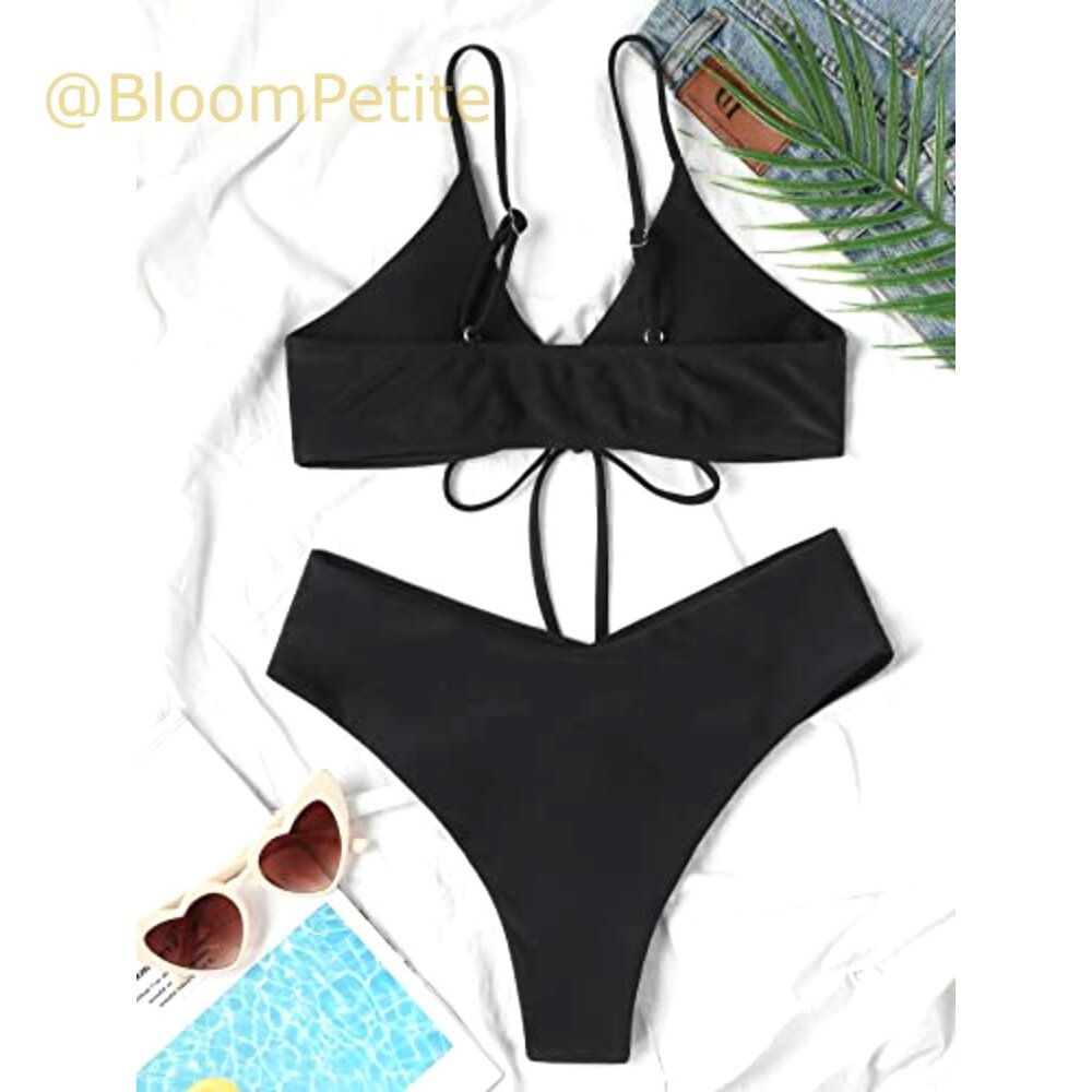 High Cut String Triangle Bikini Set, Polyamide Bl… - image 3